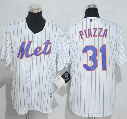 Mets #31 Mike Piazza White(Blue Strip) Home Cool Base Stitched Youth MLB Jersey - Click Image to Close